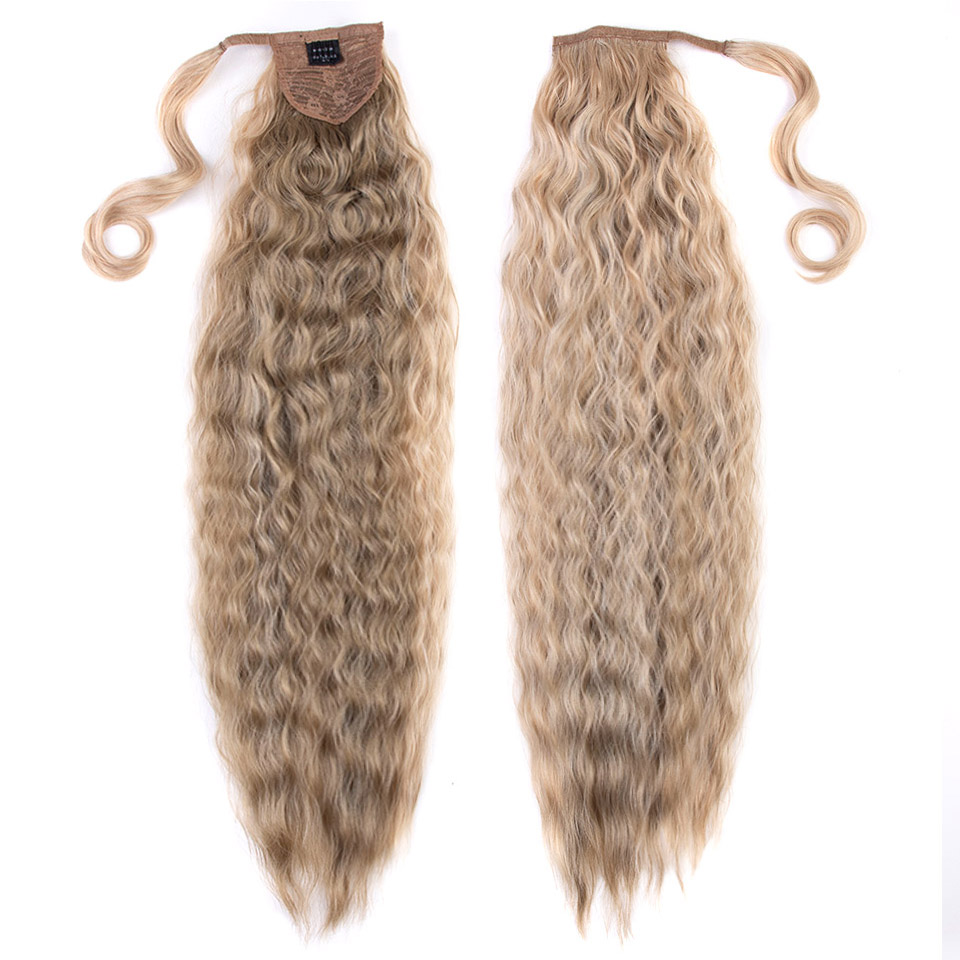 FASHION IDOL Kinky Curly Hair Synthetischer Kordelzug-Pferdeschwanz Corn Wave Wrap Around Clip in Fake Hair Extensions Schwarzer Pferdeschwanz