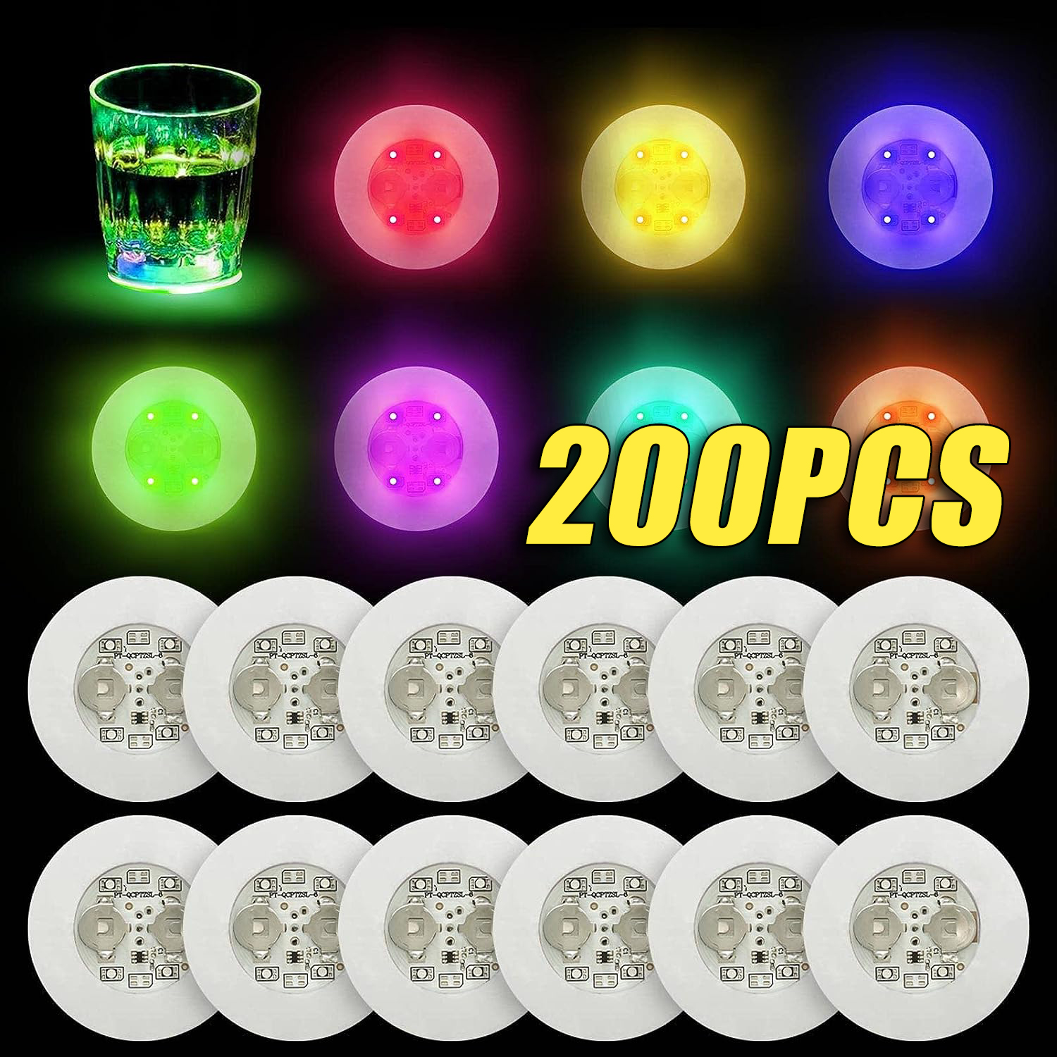 1-200PCS ไฟ LED Coaster สีสันเรืองแสงสติกเกอร์ขวดไวน์บาร์งานแต่งงานแสงเรืองแสงขวดไวน์สติกเกอร์
