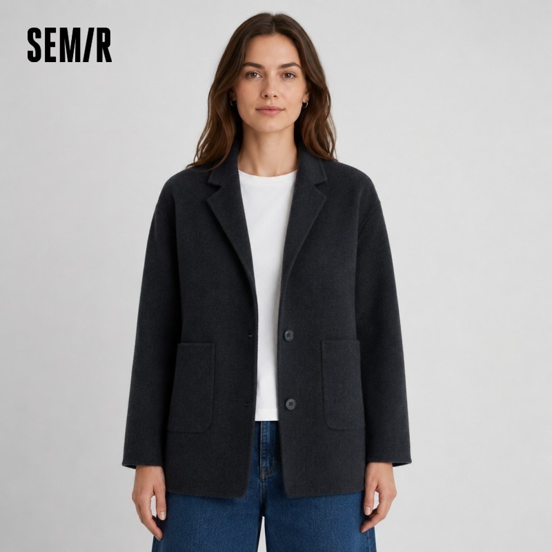 Semir Coat Women Mid-Length Suit Collar Commuter Versatile Loose 2024 Winter New Wool-Containing Double-Sided Jacket