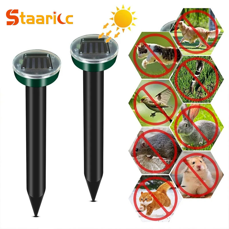 Solar Ultrasonic Mole Repellent Electronic Snake Insect Repeller High Power Vibration Built Battery Sun Charging Mouse Zapper
