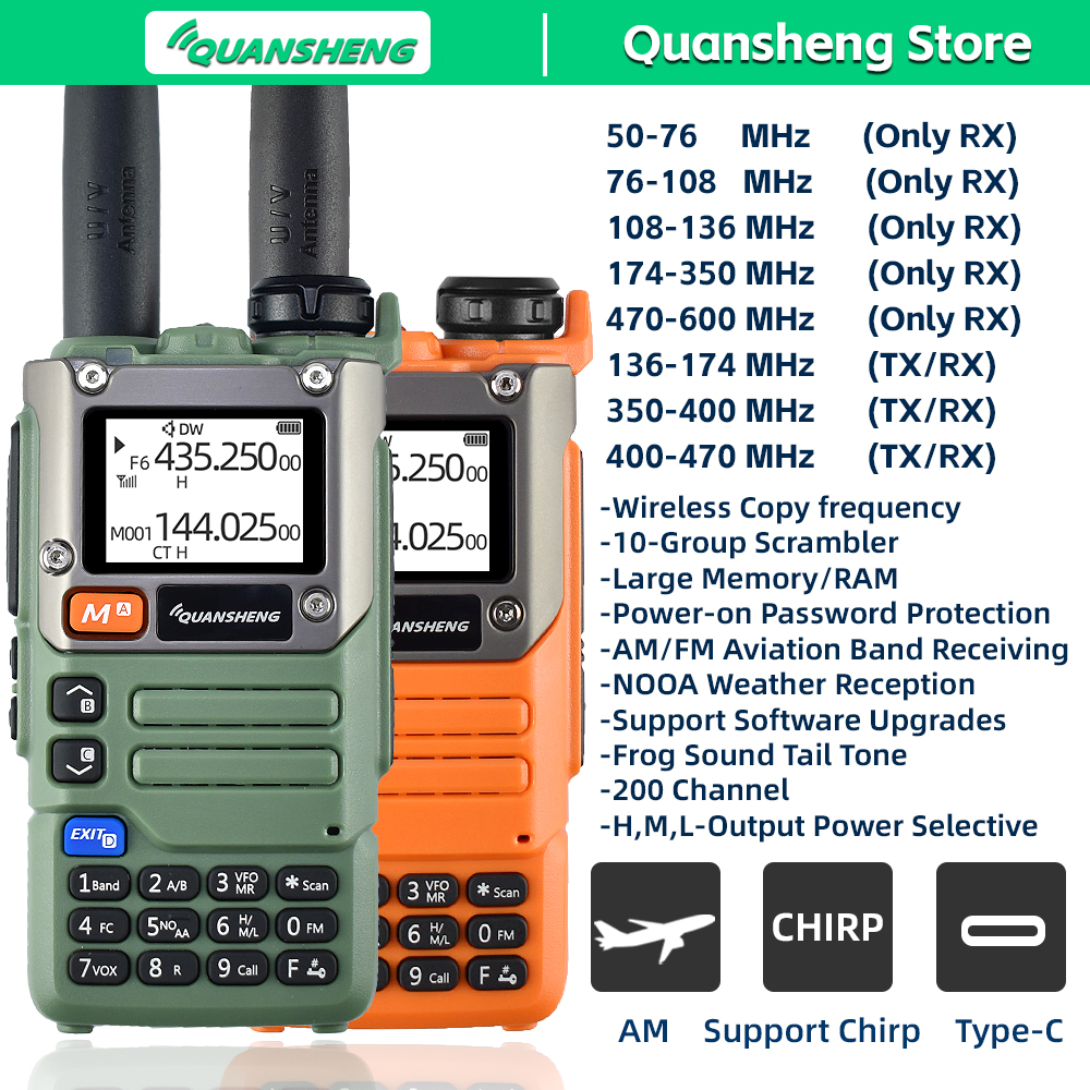 Quansheng Walkie Talkie comunicación Am Fm de largo alcance receptor de Radio bidireccional UV K5 Ham Amateur conjunto inalámbrico transceptor K58