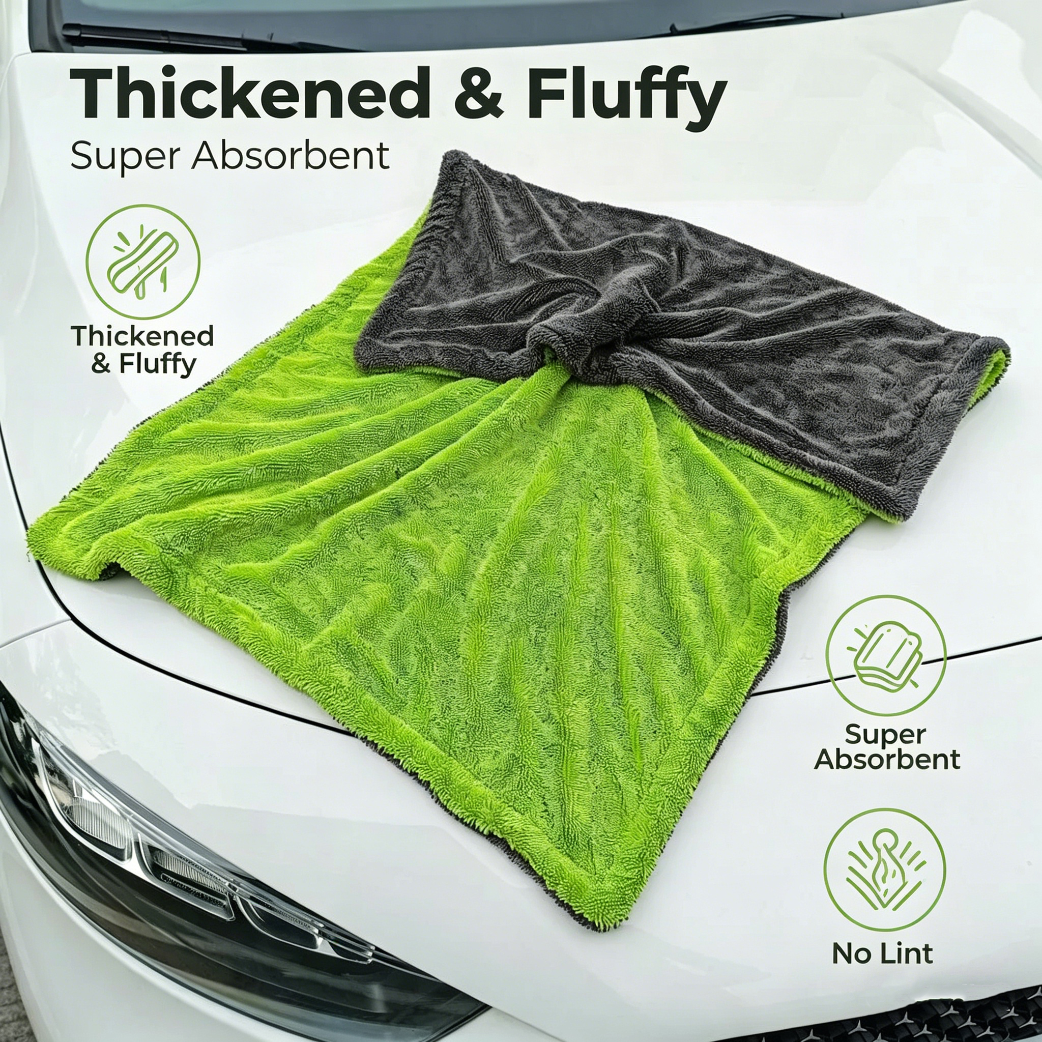 Toalha de Microfibra Ultra Grossa para Lavagem de Carros, Macia, Sem Fiapos, Altamente Absorvente, Anti-Riscos, Pano de Limpeza para Secagem e Polimento de Veículos