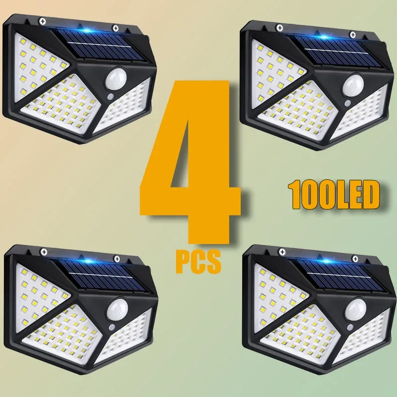 1/2/4PCS Nieuwe Zonne-verlichting Outdoor Wandlamp PIR Bewegingssensor 100LED Zonne-energie Zonlicht straat Licht voor Tuin Binnenplaats