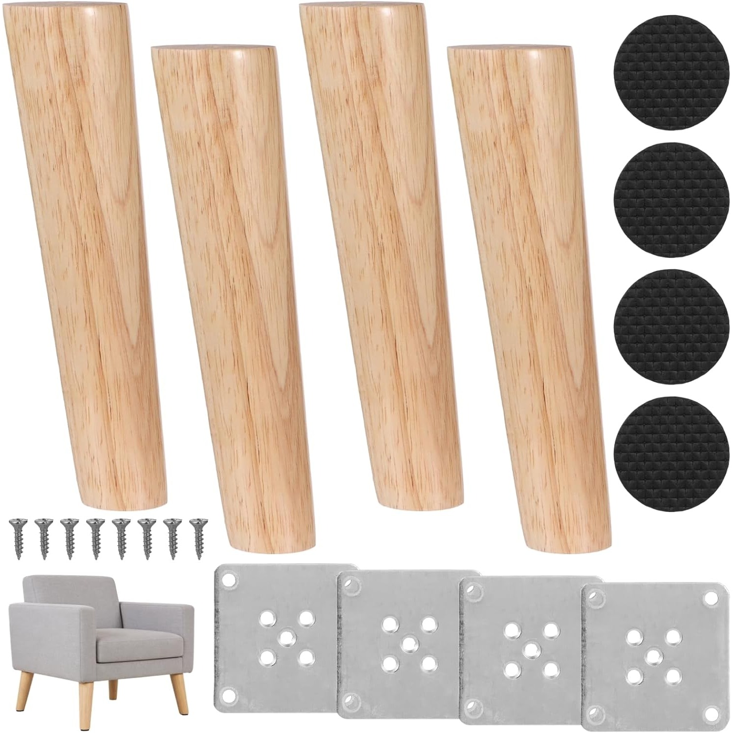 4 patas de madera maciza para muebles con almohadillas antideslizantes, reemplazo ideal para gabinetes, camas, mesitas de noche y otros muebles