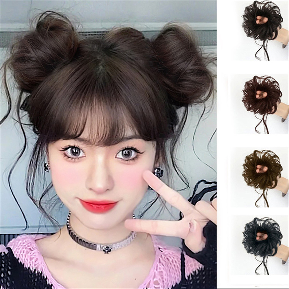 Coque de rosquinha encaracolado sintético com elástico, scrunchies bagunçado, coque updo, extensões de cabelo para mulheres