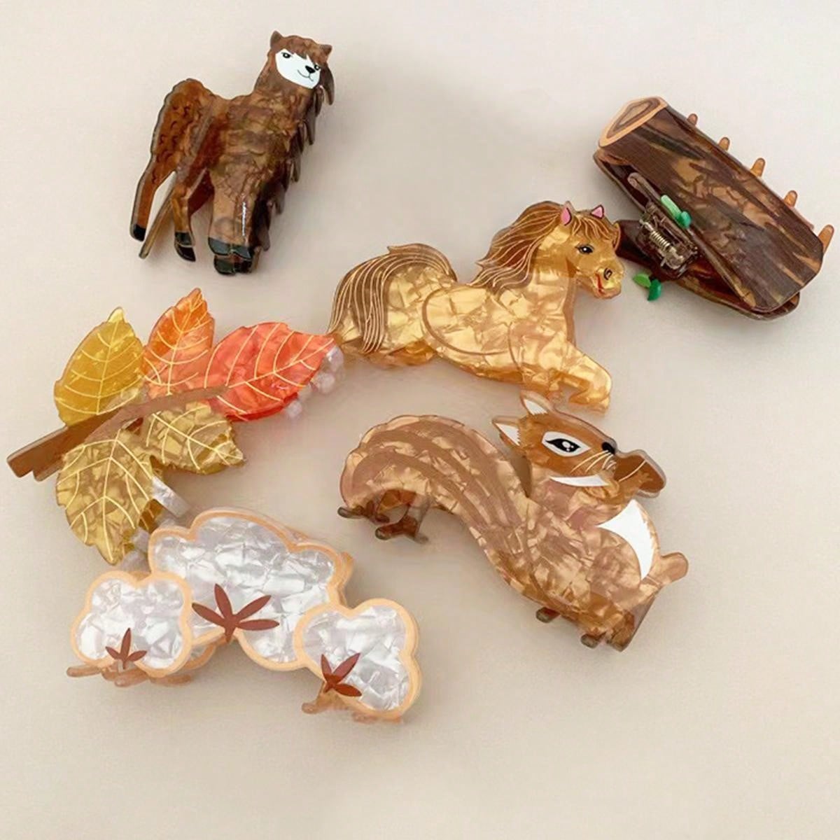 1/2 stuks bruin herfst dier serie haargrijper acryl grijper zoete achterkant haarclip super schattige haarspeld haai clip