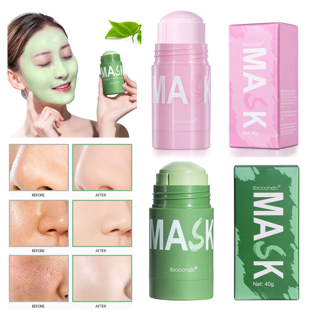 Mascarilla de limpieza facial de 40g, barra limpiadora de extracto de té verde/rosa, hidratación profunda, reduce los poros, película para espinillas, mascarilla para controlar el aceite