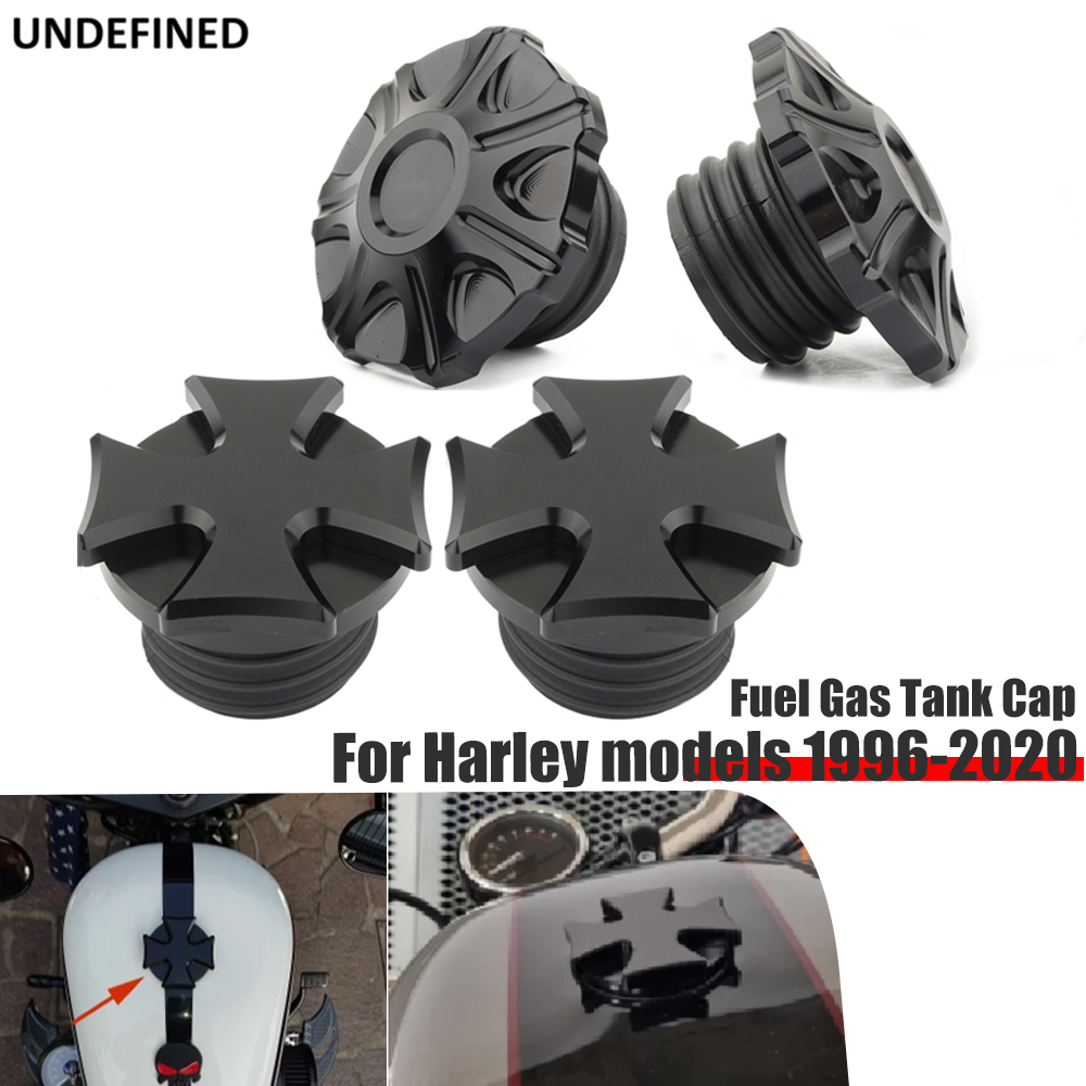 แก๊ส Cap Vented Cross ถังน้ำมันเชื้อเพลิงสำหรับ Harley Touring Road King Street Glide Sportster 883 Dyna Softail 96-2020รถจักรยานยนต์สีดำ