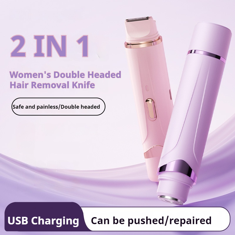 Maquinilla de afeitar eléctrica 2 en 1 para mujer, depilación indolora, recortadora corporal recargable, depiladora de bigote y axilas