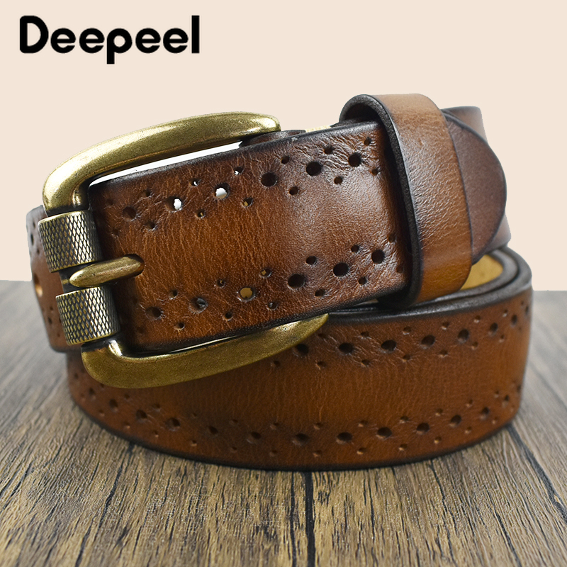 Deepeel 3,8 cm Breite Neue 105-125 cm Männlichen Retro Echtes Leder Gürtel Hohl Top Schicht Rindsleder Pin schnalle Gürtel Männer der Jeans Bund