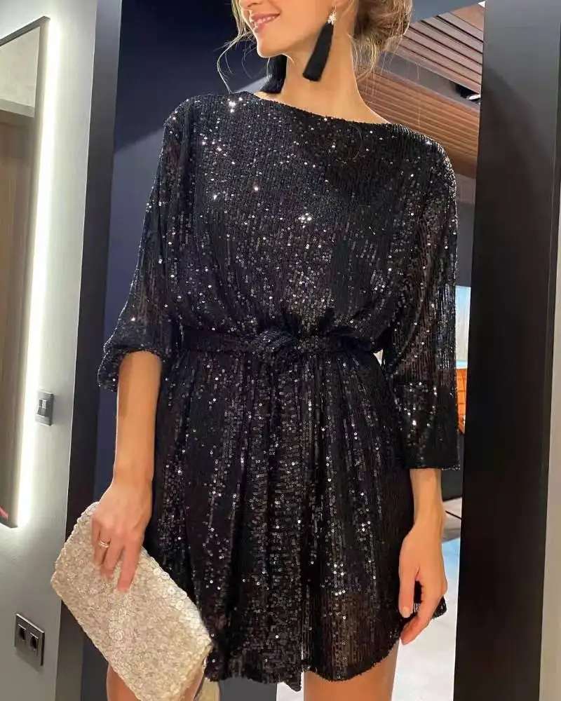 2025 delle nuove donne festa di festa cocktail party abito con perline scintillanti temperamento moda elegante abito da sera sexy con paillettes