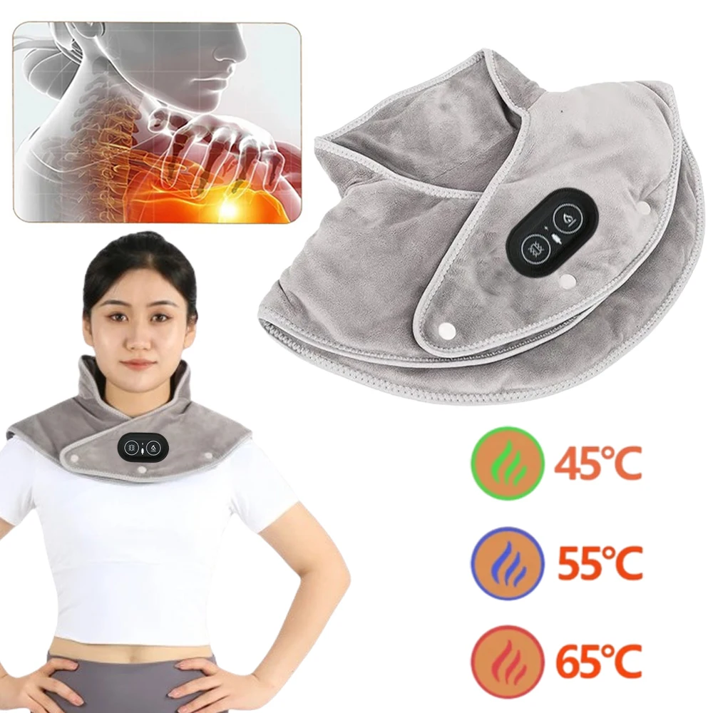 Almohadilla calefactora eléctrica para hombros y cuello, envoltura Cervical, masajeador de compresión térmica de tres engranajes, chal vibratorio, herramienta cálida para espalda, soporte relajante