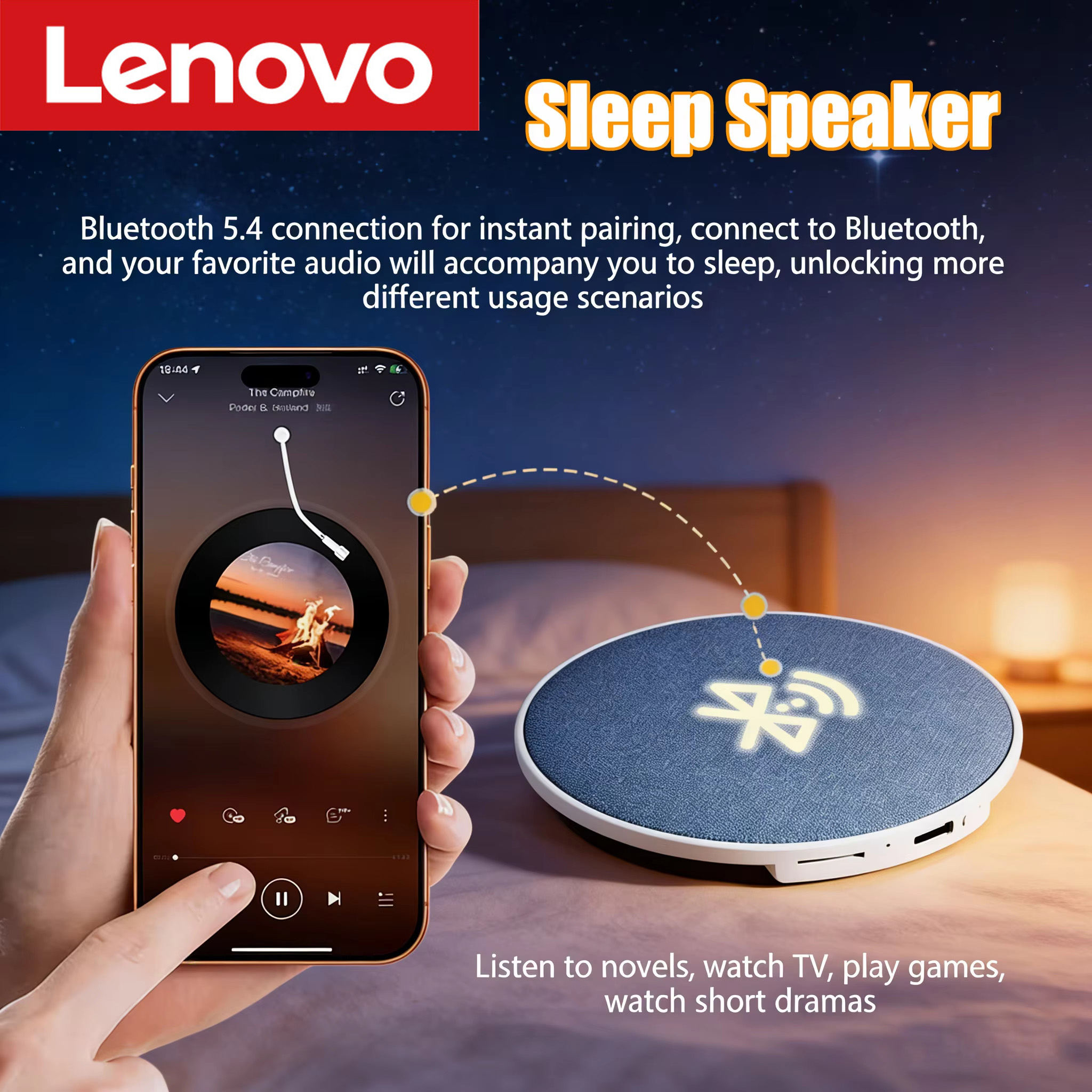 Миниатюрная Bluetooth-колонка для сна под подушку, Bluetooth 5.4, Hi-Fi, динамический звук, беспроводной музыкальный плеер, устр