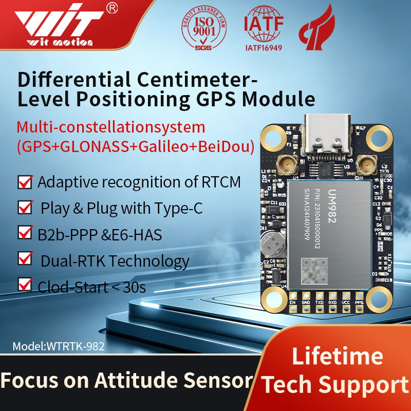 WITMOTION UM982 GNSS Receiver RTK Module ZED-F9P UM980 Sensor GPS BDS GLONASS /Galileo For High Accuracy Drones Positioning