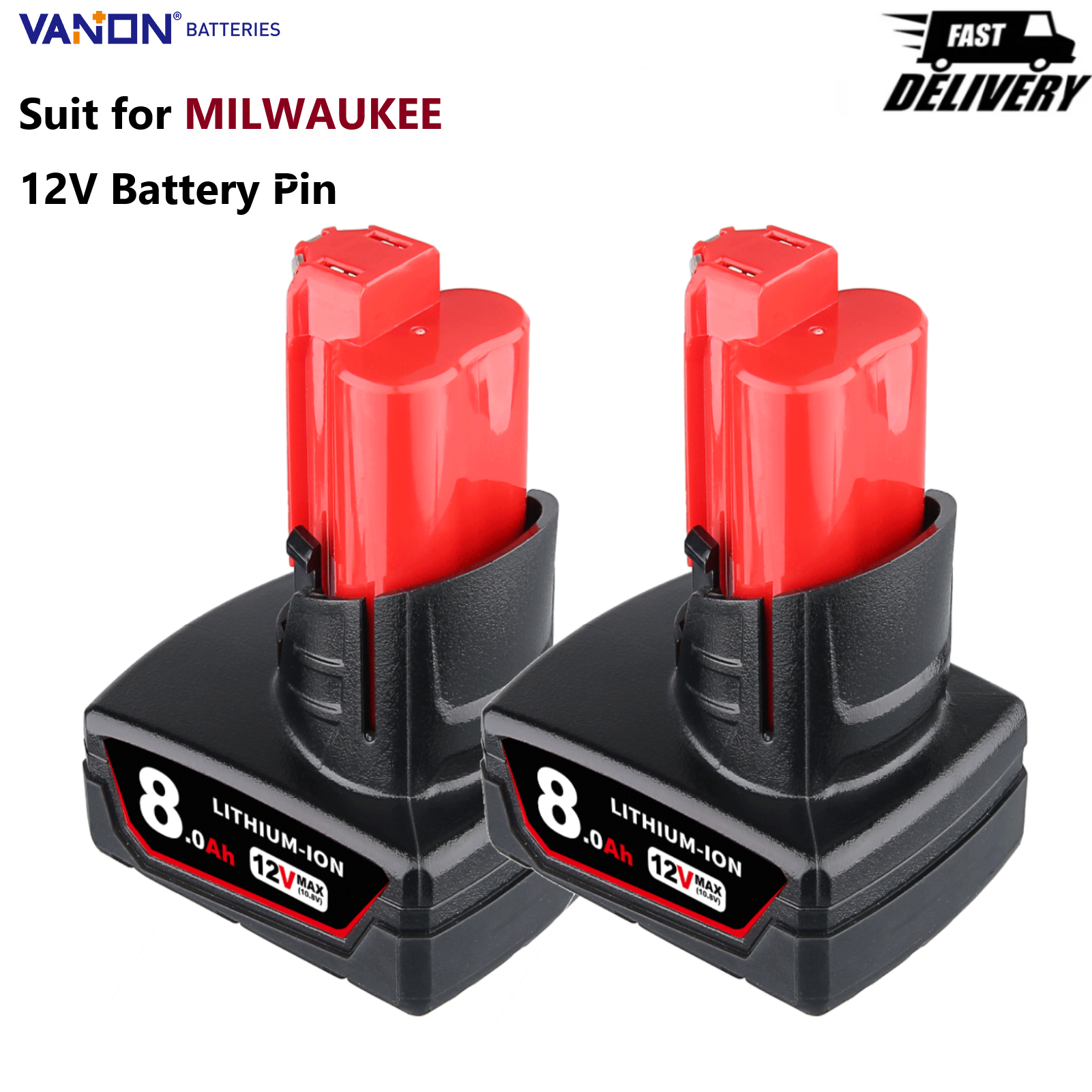 Baterai VANON M12 Pin Baterai Isi Ulang 12V 8,0Ah dengan Lampu untuk Alat Milwaukee M-12 48-11-2402 48-11-2411 48-11-2401