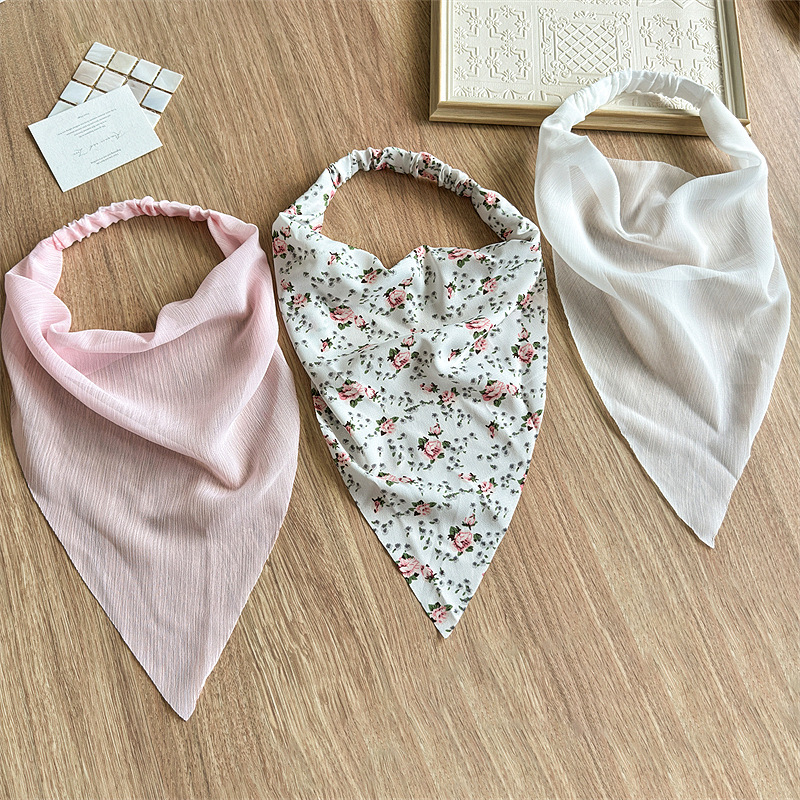 Syal Kepala Motif Bunga & Polos Bahan Sifon, Ikat Rambut Elastis, Kerudung Segitiga Boho, Aksesoris Rambut Liburan Pantai Musim Panas