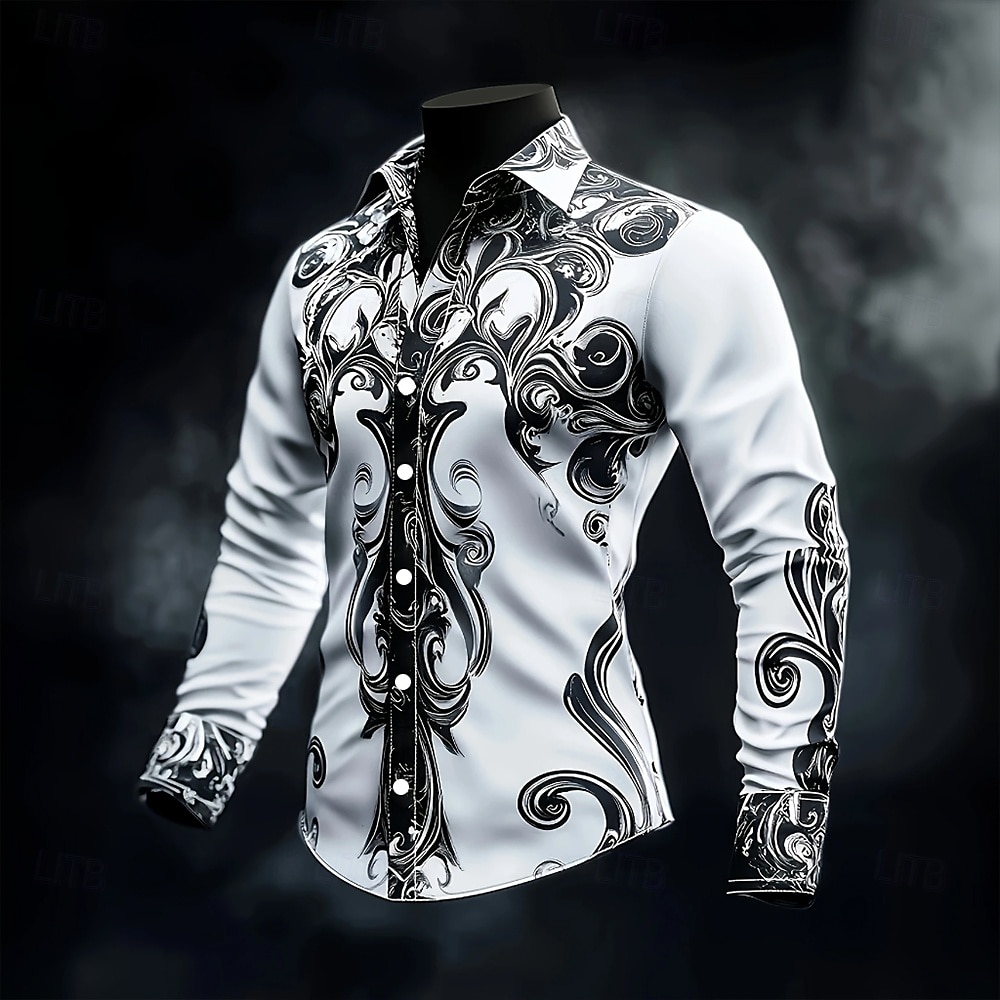 Camisa masculina com estampa clássica de arte, tendência de primavera e verão, roupa masculina versátil, adequada para uso diário.
