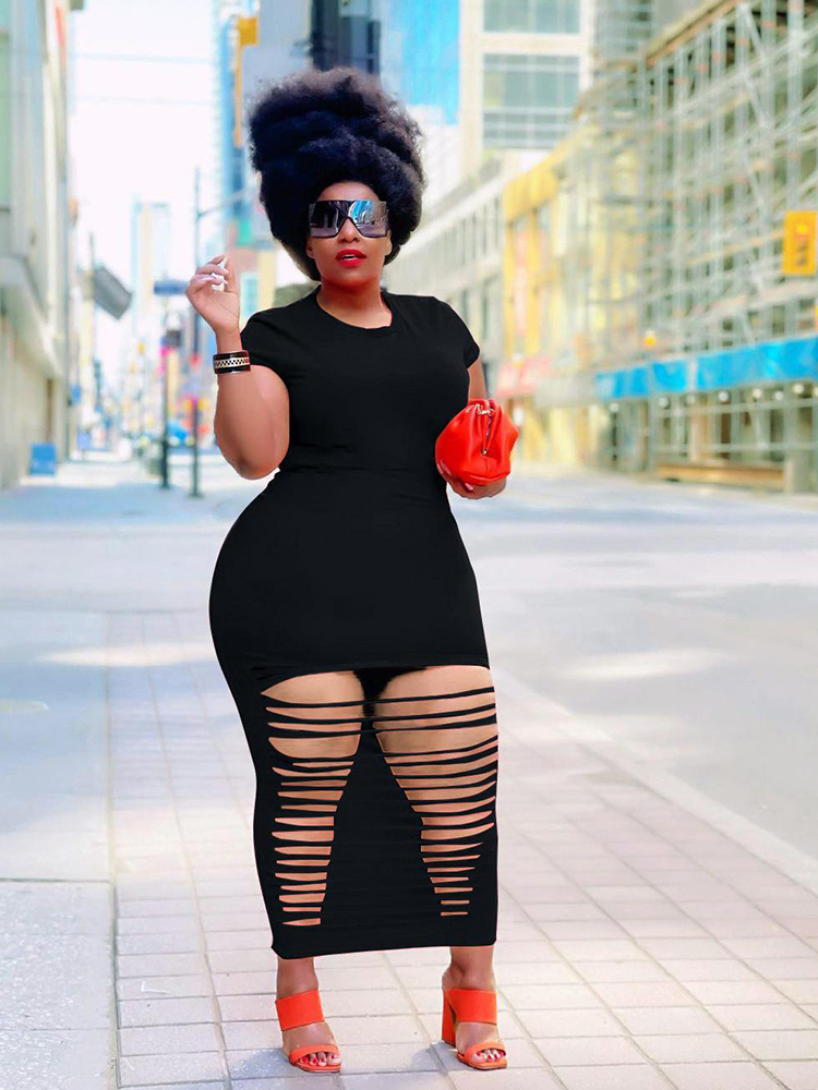 Aushöhlung kleid für Frauen Sommer plus Größe dehnbares figur betontes Kleid in einfarbigen sexy und eleganten Kleidern für Damen Großhandel