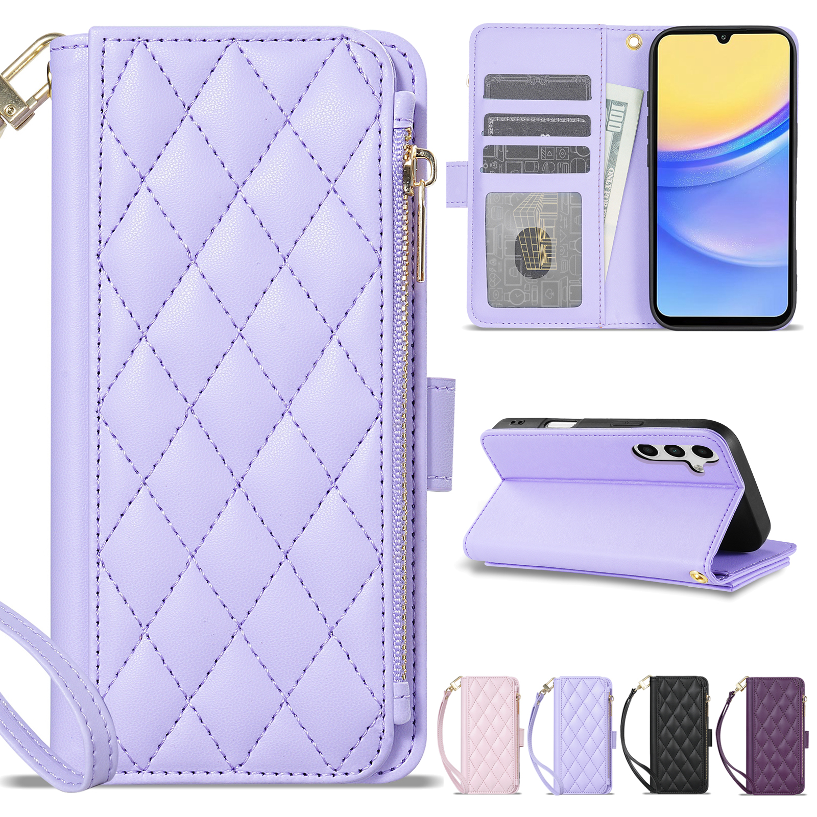 Funda de cuero con tapa magnética, tarjetero, soporte y cremallera, pequeña y elegante, para Samsung Galaxy S26 Ultra S25 Plus S24 FE S23 S22