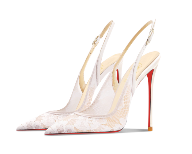 New White Lace High-heeled Sandals with Pointed Toes, Thin Heels, and Shallow Mouth, Comfortable To Wear with Just One Foot