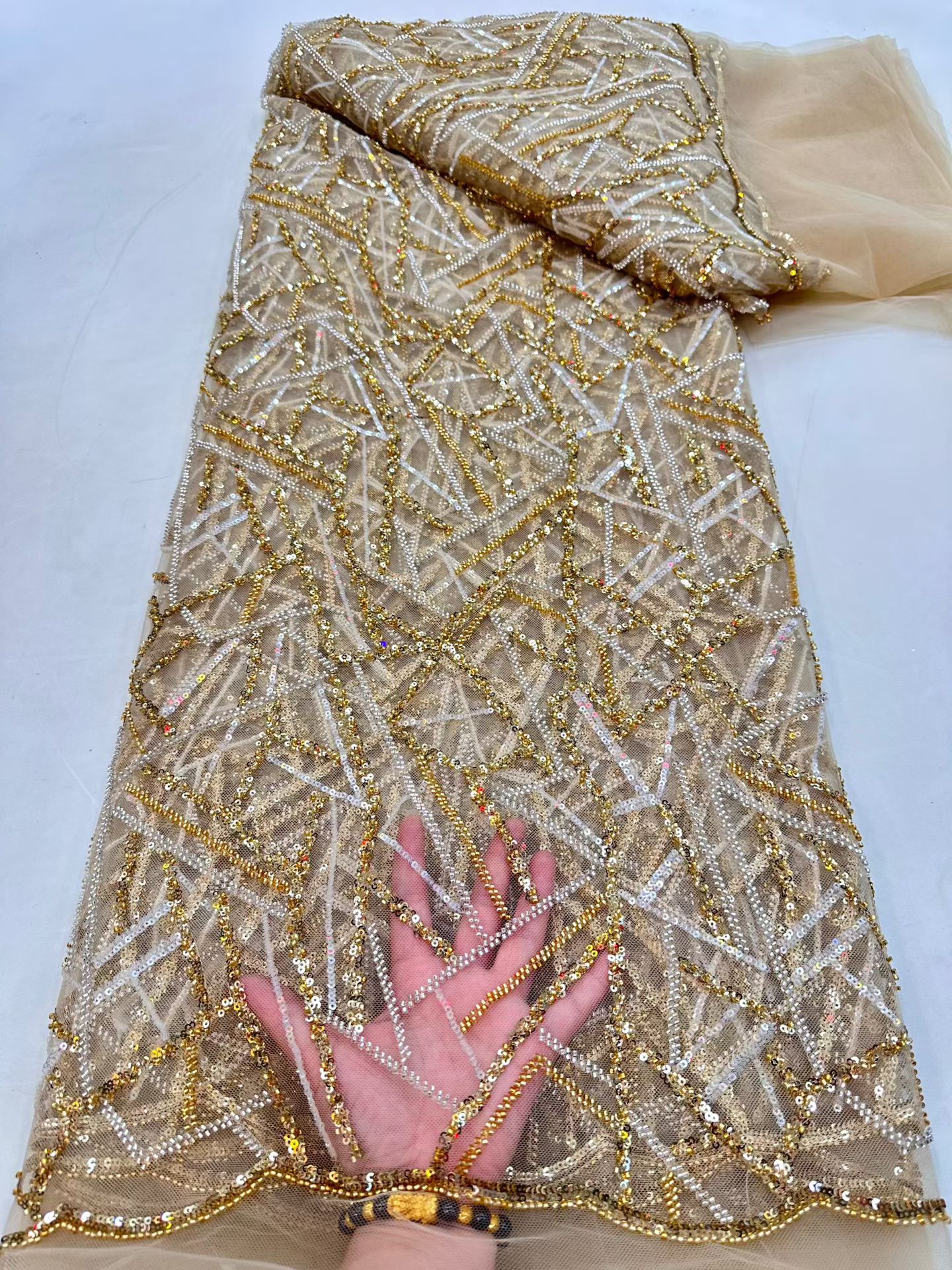 Tela de encaje africana con lentejuelas bordadas, tela de encaje para novio, vestido de fiesta de boda con cuentas de lujo, alta calidad, 5 yardas