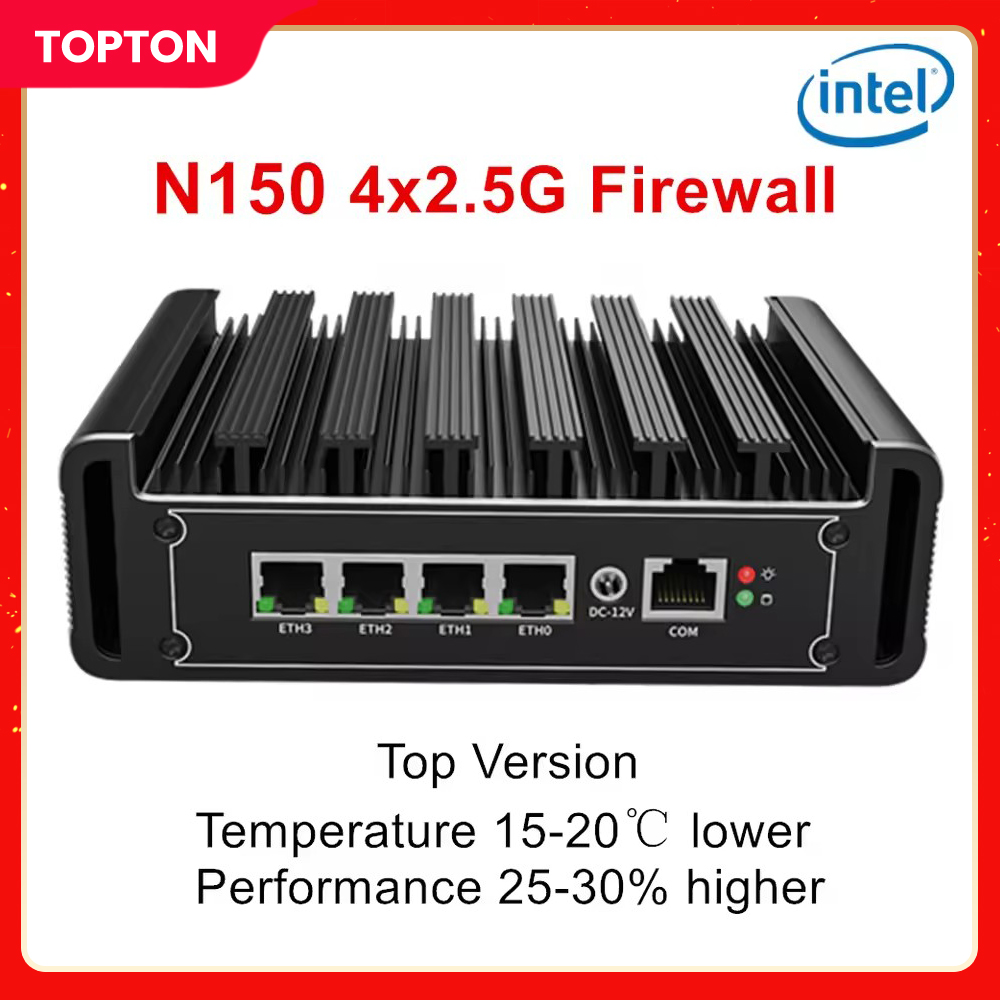 Topton Firewall Mini-PC Intel N150 N100 Top-Version 4x 2,5G i226-V Lüfterloser Soft-Router Micro Appliance pfSense Proxmox AES-NI