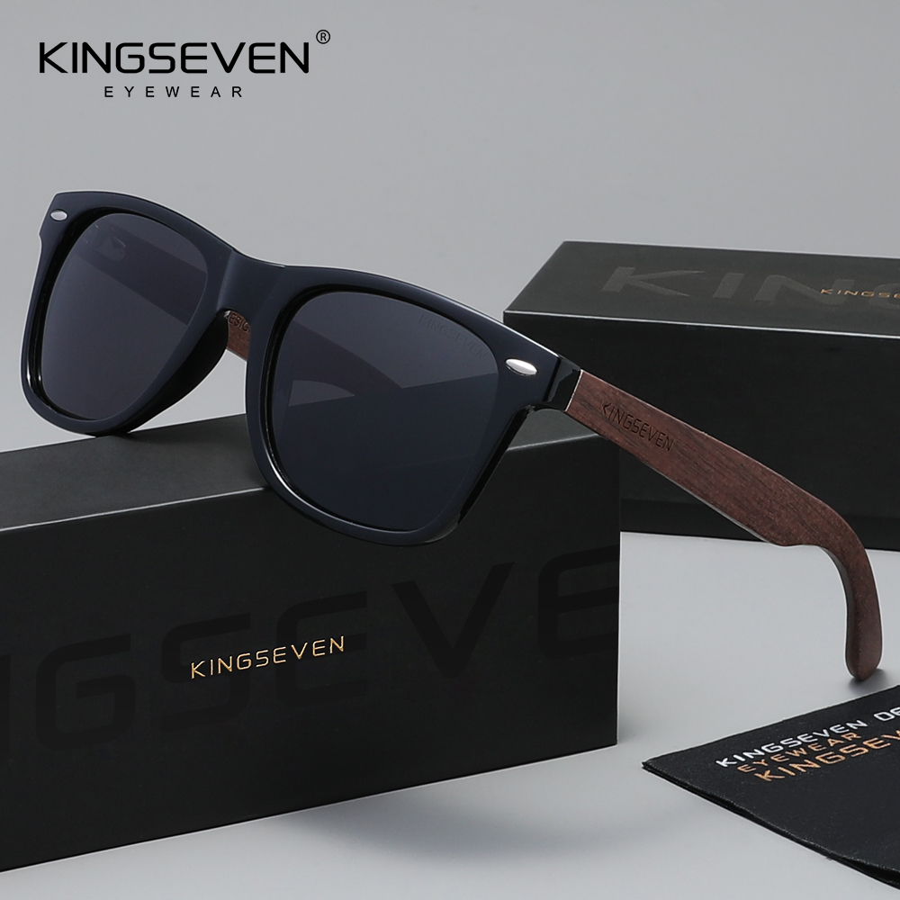 KINGSEVEN Classical Fashion Wooden Sunglasses Business UV400 Polarized Square Frame Anti-Glare Retro Men Driving Eyeglasses