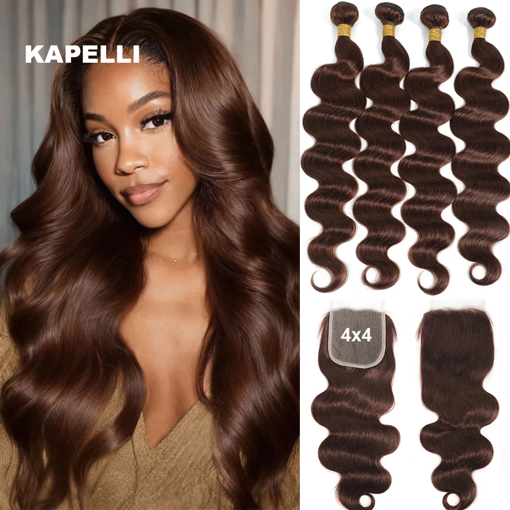 Extensiones de Cabello Humano con Ondas Naturales, con Cierre de Encaje HD 4x4 13x4, Parte Media Profunda, Cabello Brasileño Virgen 12A con Cierres