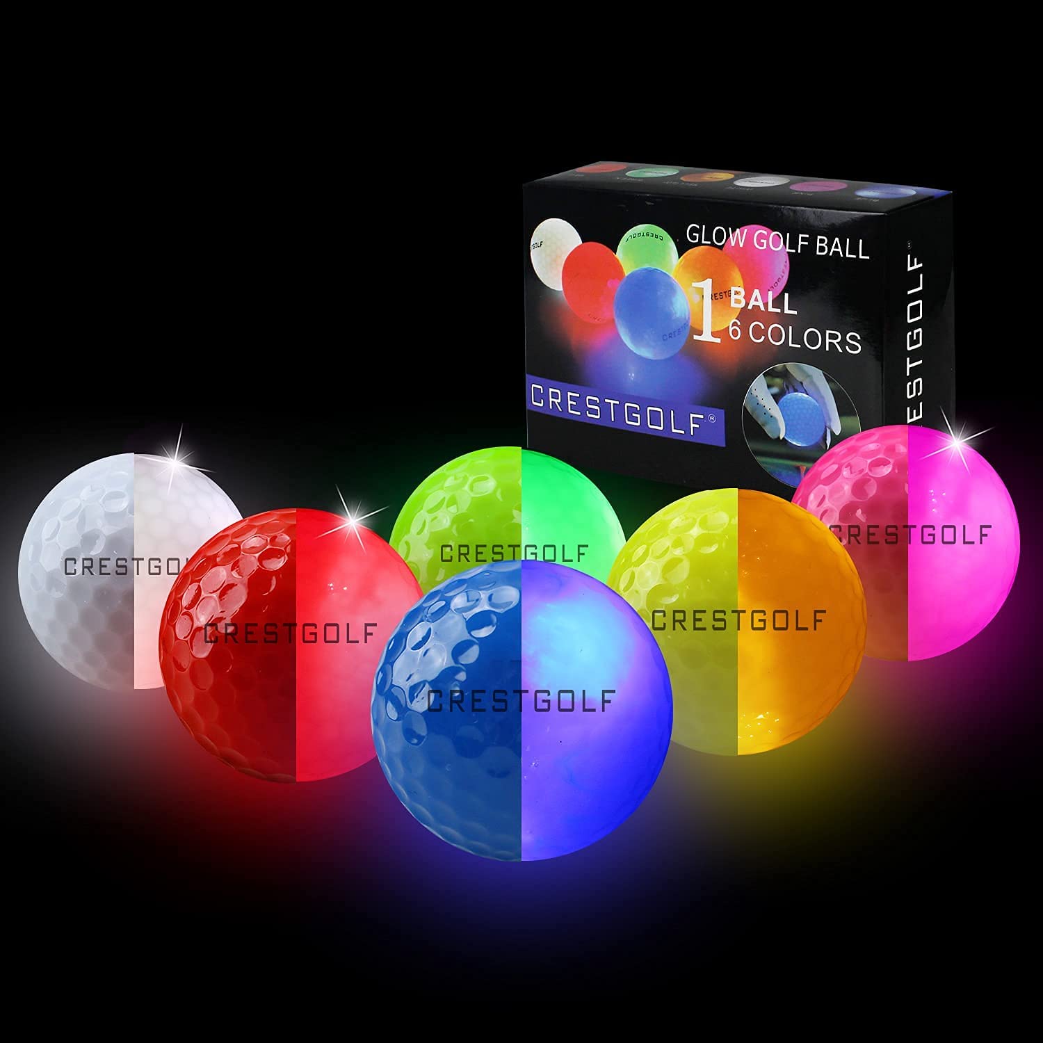 Crestgolf LED-golfballen voor nachtgloed in het donker Golfbal met 4 lichten Superhelder Zes kleuren Beste golfacadeau voor golfers