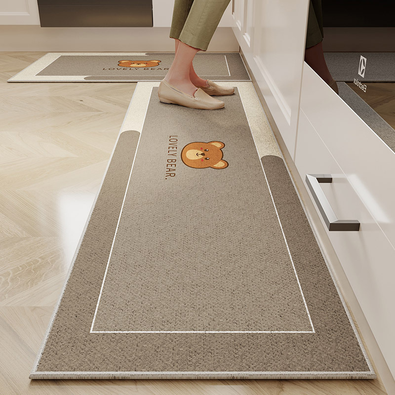 VIKAMA 1/2 Piece Kitchen Floor Mat Strip can be Cut Crystal Velvet Floor Mat Dirt Resistant Non-Slip Foot Mat