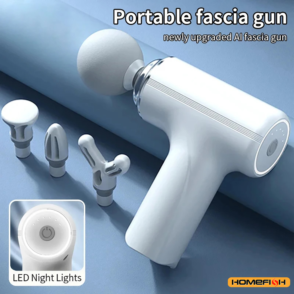 ホームフィッシュ ポータブル電動マッサージガン 4種類の交換ヘッドとLEDライト付き 全身リラックス用電動マッサージガン