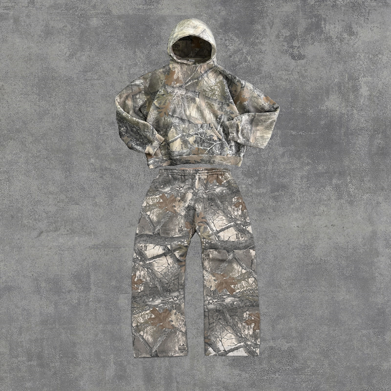 2 szt. Komplety odzieży wierzchniej Y2K Retro Camo Męska Bluza z Kapturem na Zamek Błyskawiczny Wzór Kamuflażu Streetwear Hip Hop Unisex Oversize Zestawy Bluzy