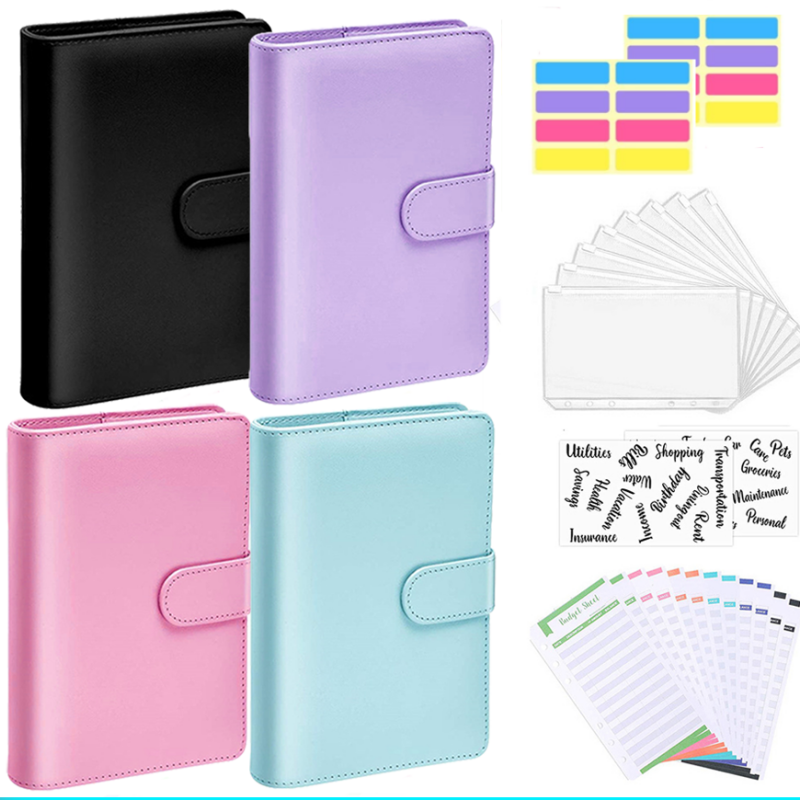 หนัง Budget Binder เงินสดซองกระเป๋าซิปขนาดเล็กภาษาฝรั่งเศสคํา Budget POUCH Binder สําหรับประหยัดเงิน A6 Planner Organizer
