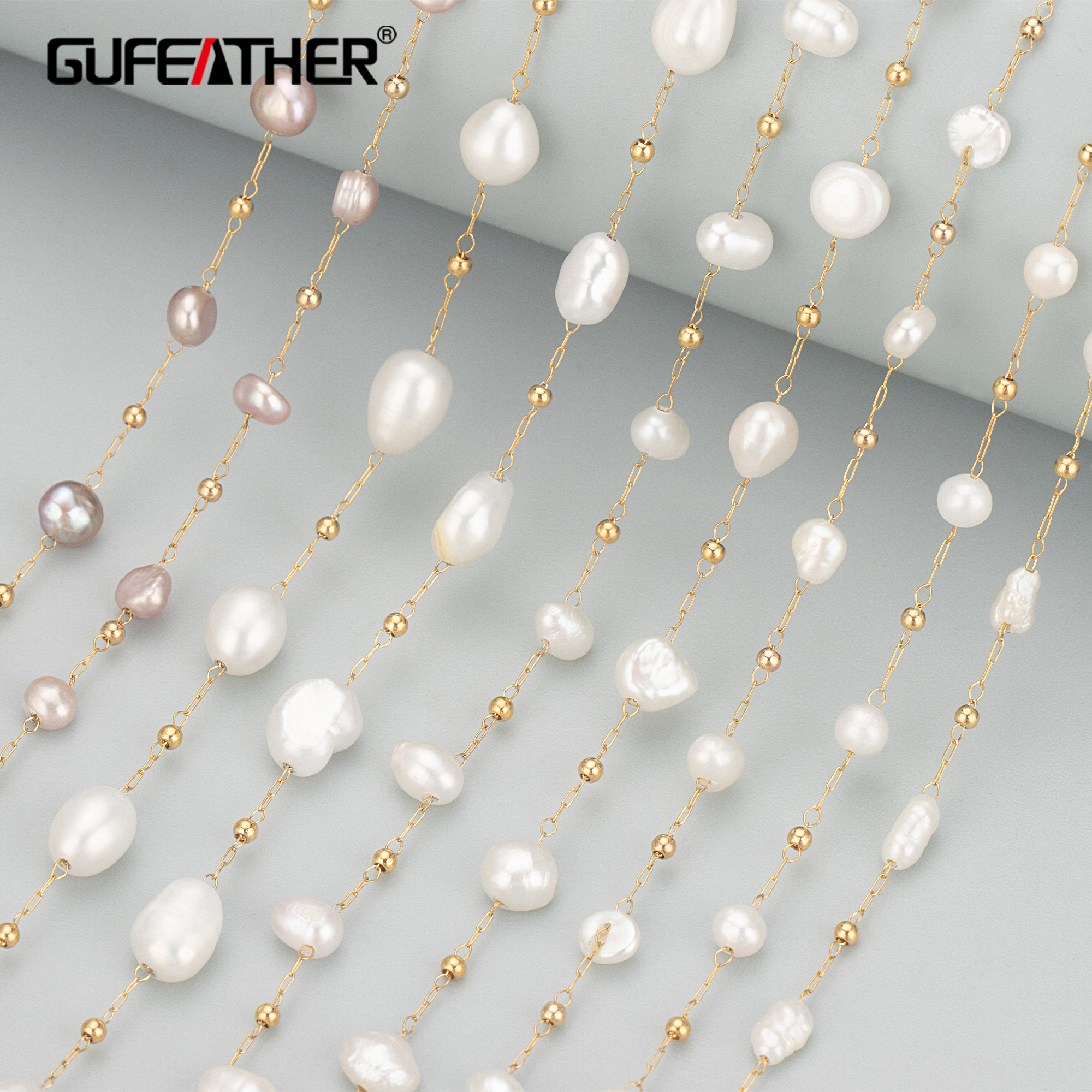 GUFEATHER C323, cadena, acero inoxidable, sin níquel, perla natural, hecho a mano, hallazgos de joyería, collar de pulsera diy, 1 m/lote