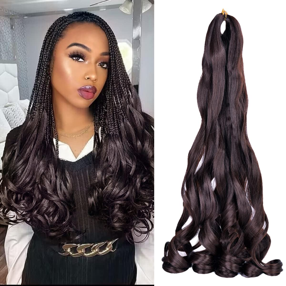 Cachos franceses trança de cabelo 24 Polegada espiral sintética cachos tranças extensões de cabelo para mulheres pré esticado onda solta trança cabelo
