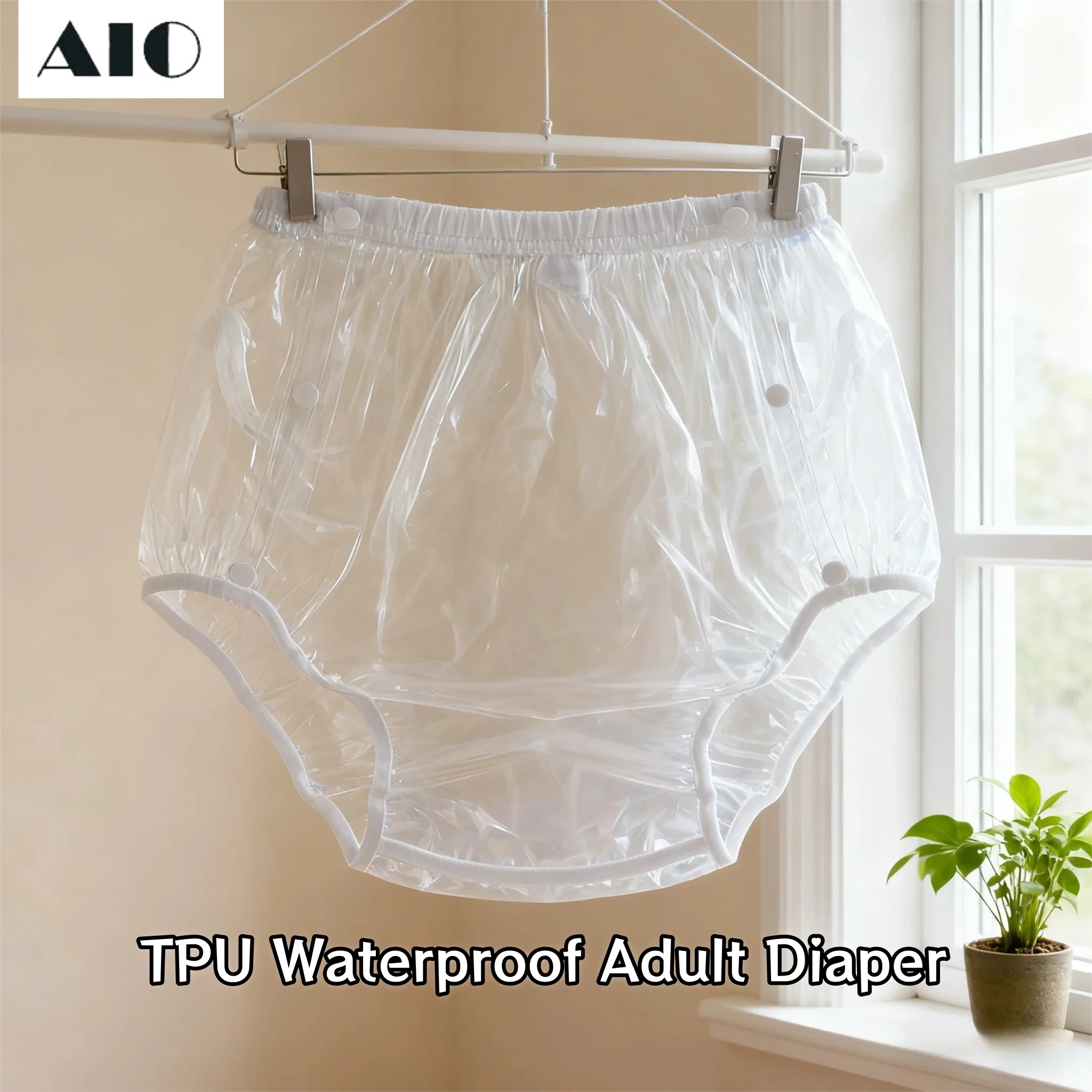 Bragas de pañales para adultos de TPU impermeables, diseño de botón a presión, se puede abrir, pantalón de incontinencia fácil de limpiar, cubierta de natación translúcida