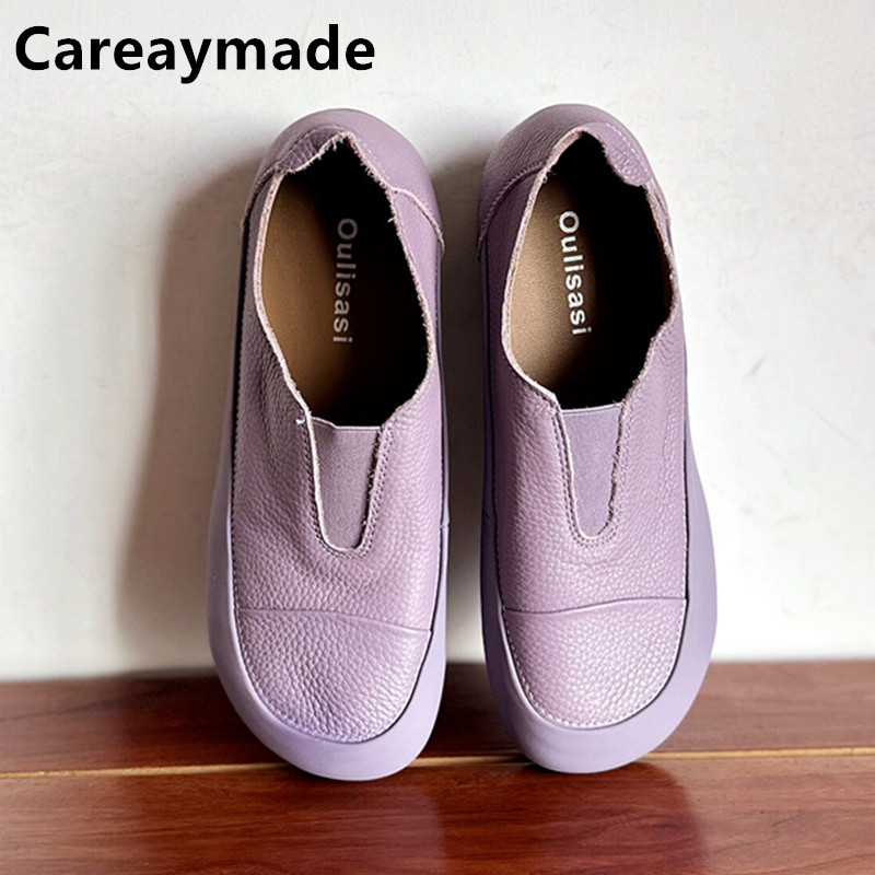 Careaymade-echt leer grote maat handgemaakte damesschoenen casual ademend platte zool laag uitgesneden ronde neus schoenen maat 34-41