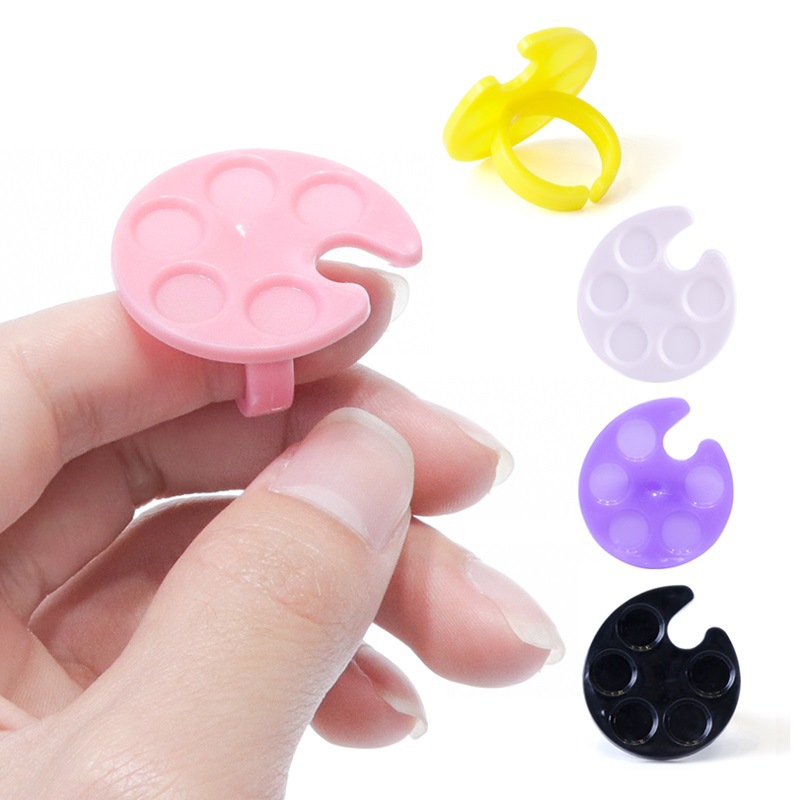 10 stücke Mini Nail art Palette Finger Ring UV Gel Polnischen Malerei Zeichnung Pigment Halter Platten Fall Maniküre Werkzeug