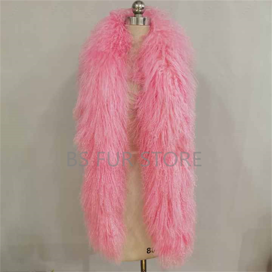 100% bufanda de pelo rizado de lana mongol auténtica, bufandas de Boa largas cálidas para invierno, calentador de cuello, bufandas de piel auténtica