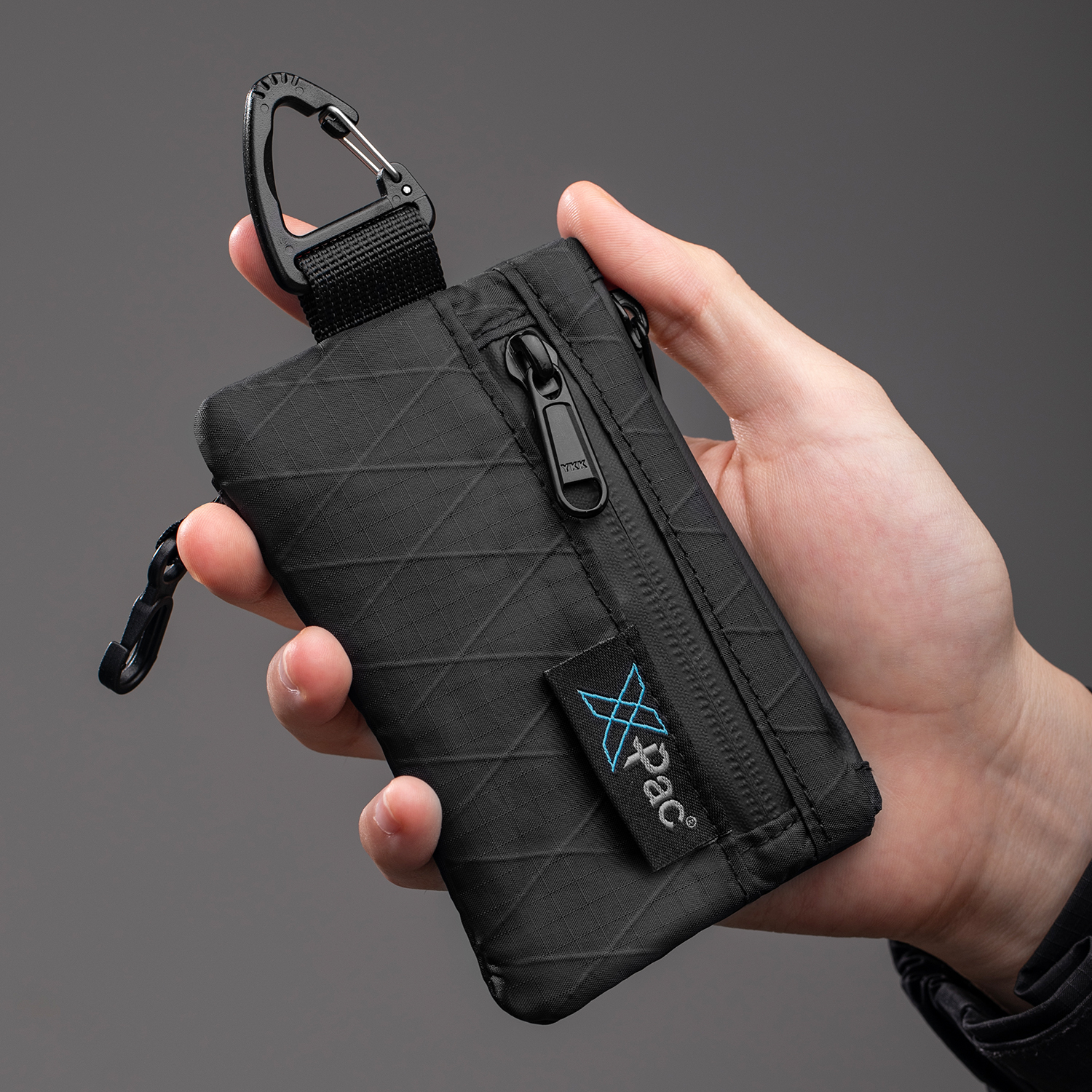 Portefeuille en tissu noir mince X-PAC, porte-cartes et pochette pour clés avec fermeture éclair YKK, organisateur multi-compartiments