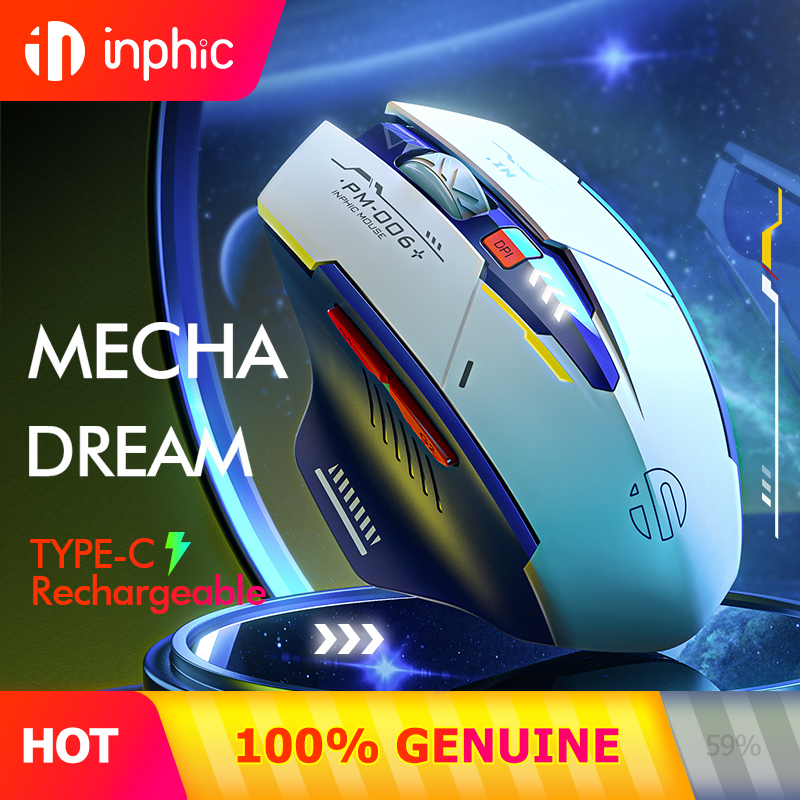 Mysz bezprzewodowa INPHIC, ładowalna, 700mAh, ergonomiczna, 2.4G, odbiornik USB, mysz gamingowa Mecha, do laptopa, komputera, Mac, MacBook
