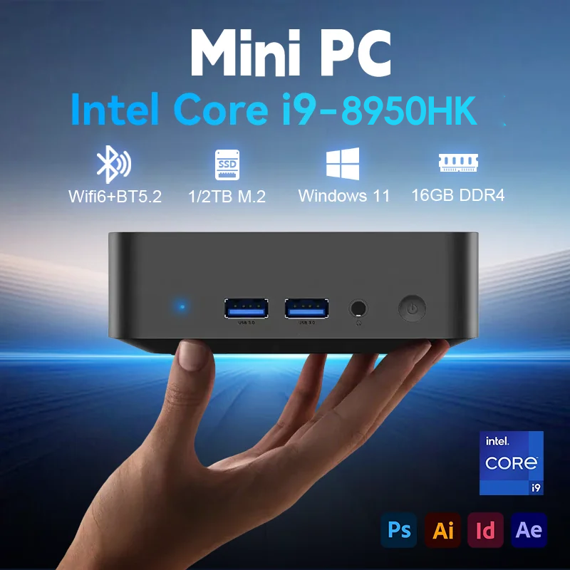 Mini PC Windows 11 Intel Core i9 8950HK 16GB RAM 1TB SSD WIFI 6 BT5.2 4K HD Mini PC para juegos, oficina y estudio