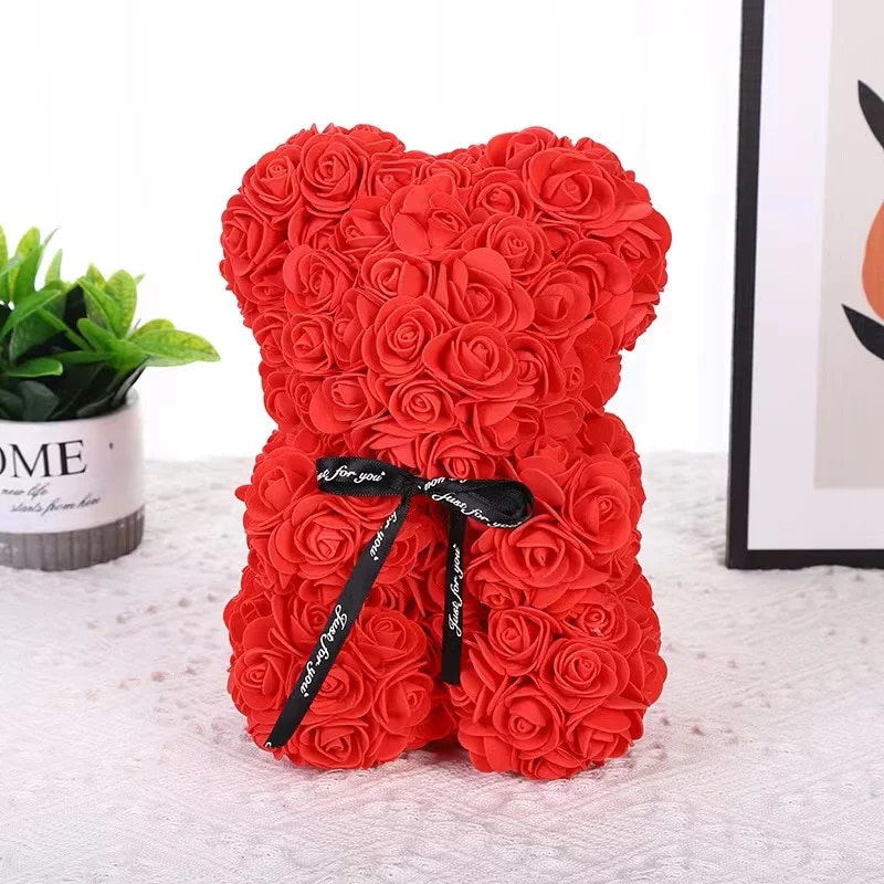 Miś różany, miś kwiatowy 25 cm, prezent walentynkowy, prezent świąteczny, prezent urodzinowy, prezent na imprezę