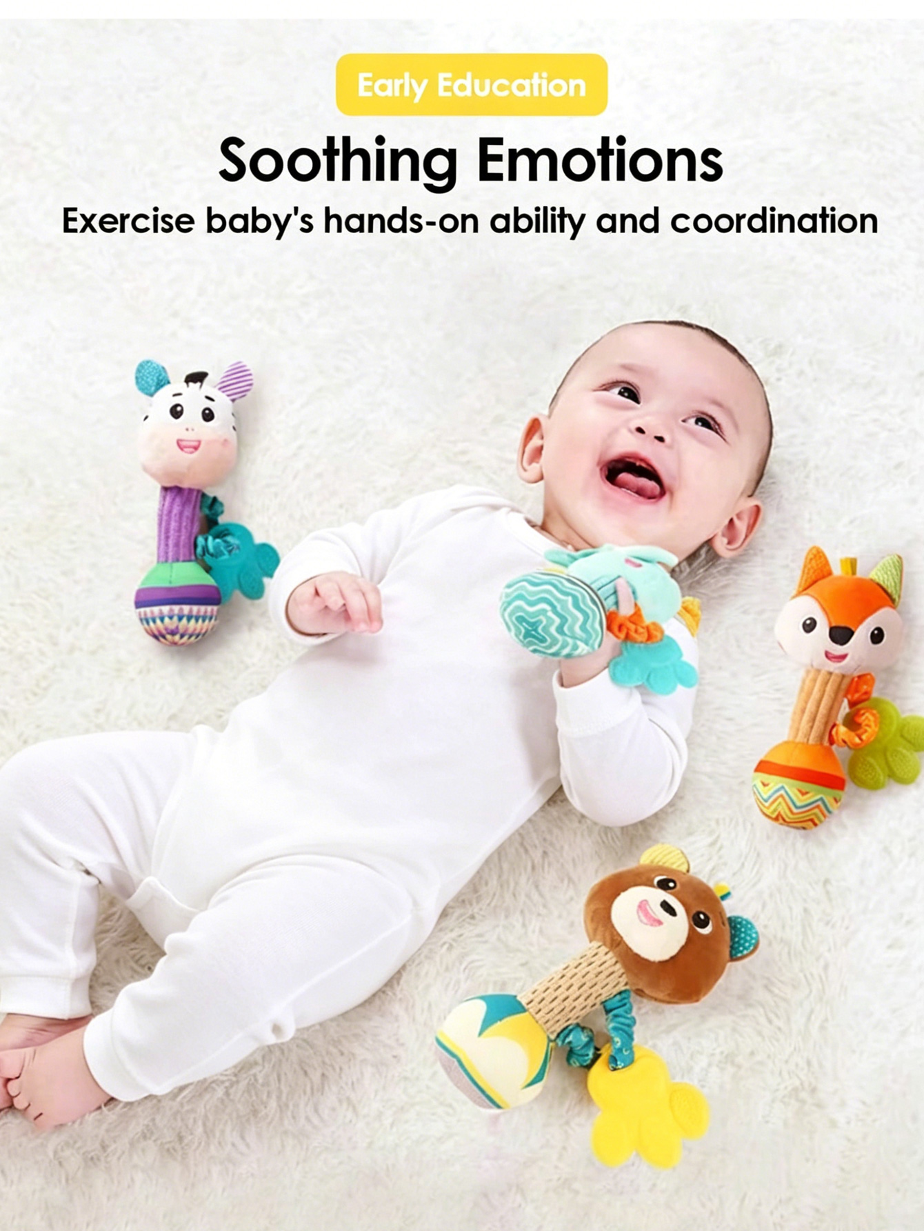 Poignée dentaire en peluche de 0 à 6 mois, 1 pièce, poupée en peluche, peut mordre, pratique de préhension, Puzzle interactif Parent bébé, hochet, jouet apaisant