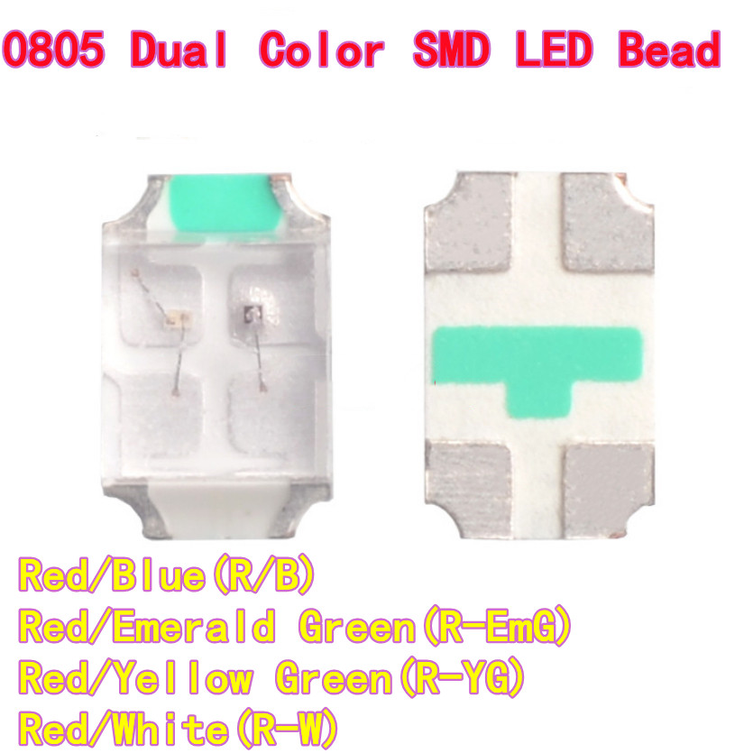 Perles LED SMD haute luminosité, 20/100 pièces, 0805/2012, rouge/bleu, rouge/vert émeraude, rouge/vert jaune, rouge/blanc, bicolore
