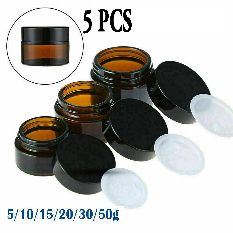 Bouteille en verre ambré pour crème cosmétique pour le visage, récipient pour baume, pots de maquillage, 5ml, 10ml, 15ml, 20ml, 30ml, 50ml, 5 pièces
