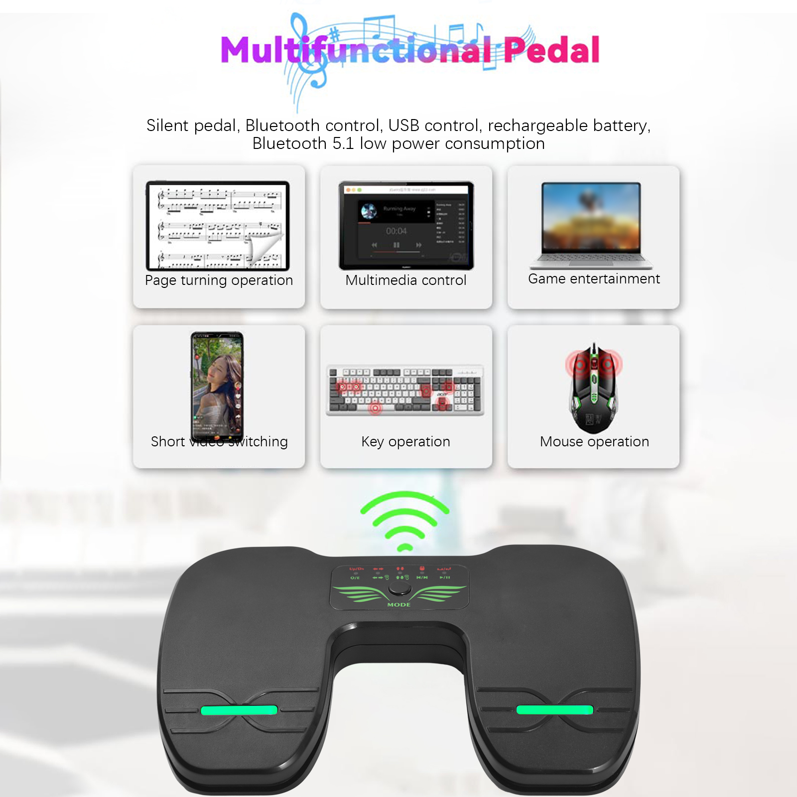 ワイヤレス ページターナー ペダル 音楽ページターナー タブレット スマートフォン用 BT フット ページターナー 充電式 滑り止めパッド付き
