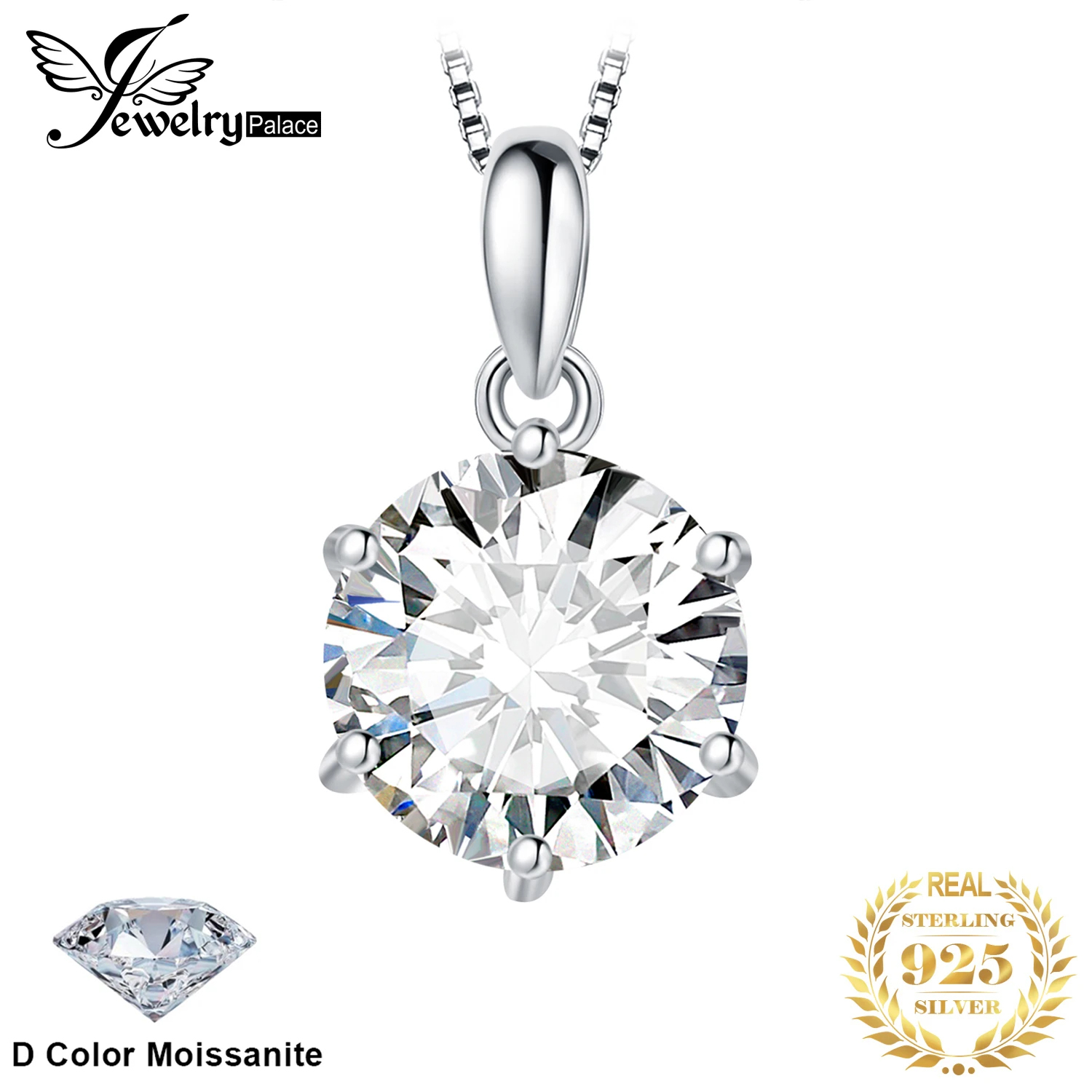 JewelryPalace Moissanite D Kleur 1ct 1.5ct 2ct 3ct Ronde 925 Sterling Zilveren Hanger Ketting voor Vrouw Geen Ketting