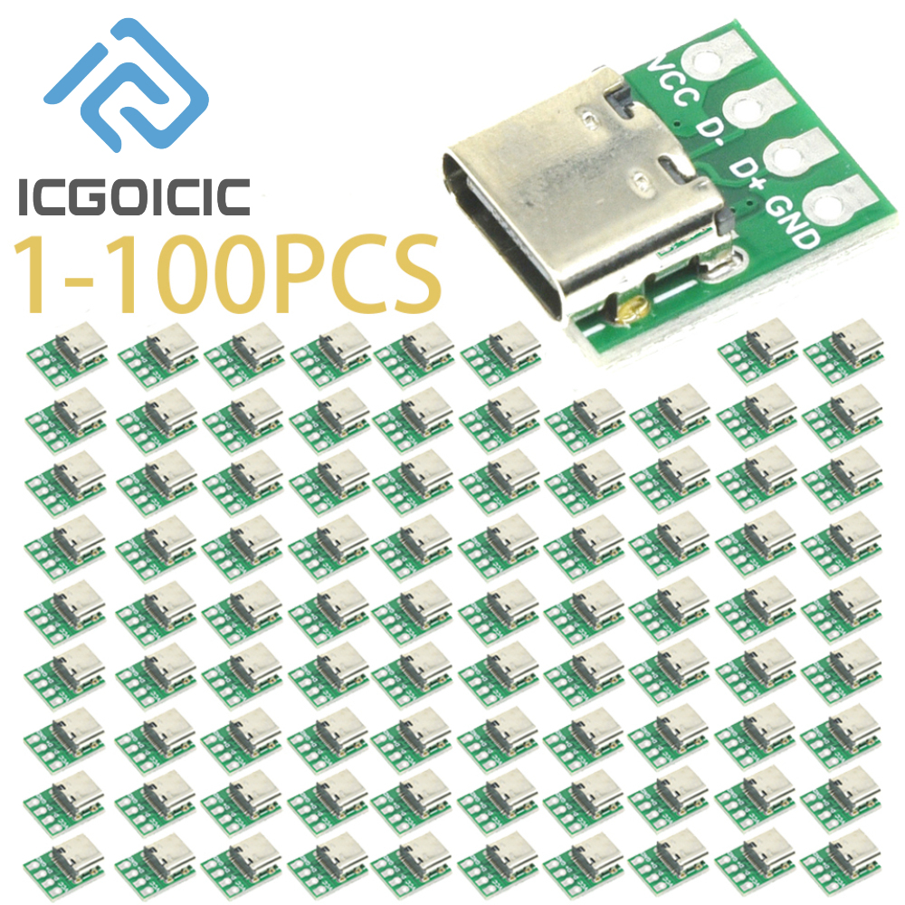 1-100 STKS USB 3.1 Type C Connector - 16-pins PCB Board Adapter, Socket voor datalijnkabeloverdracht