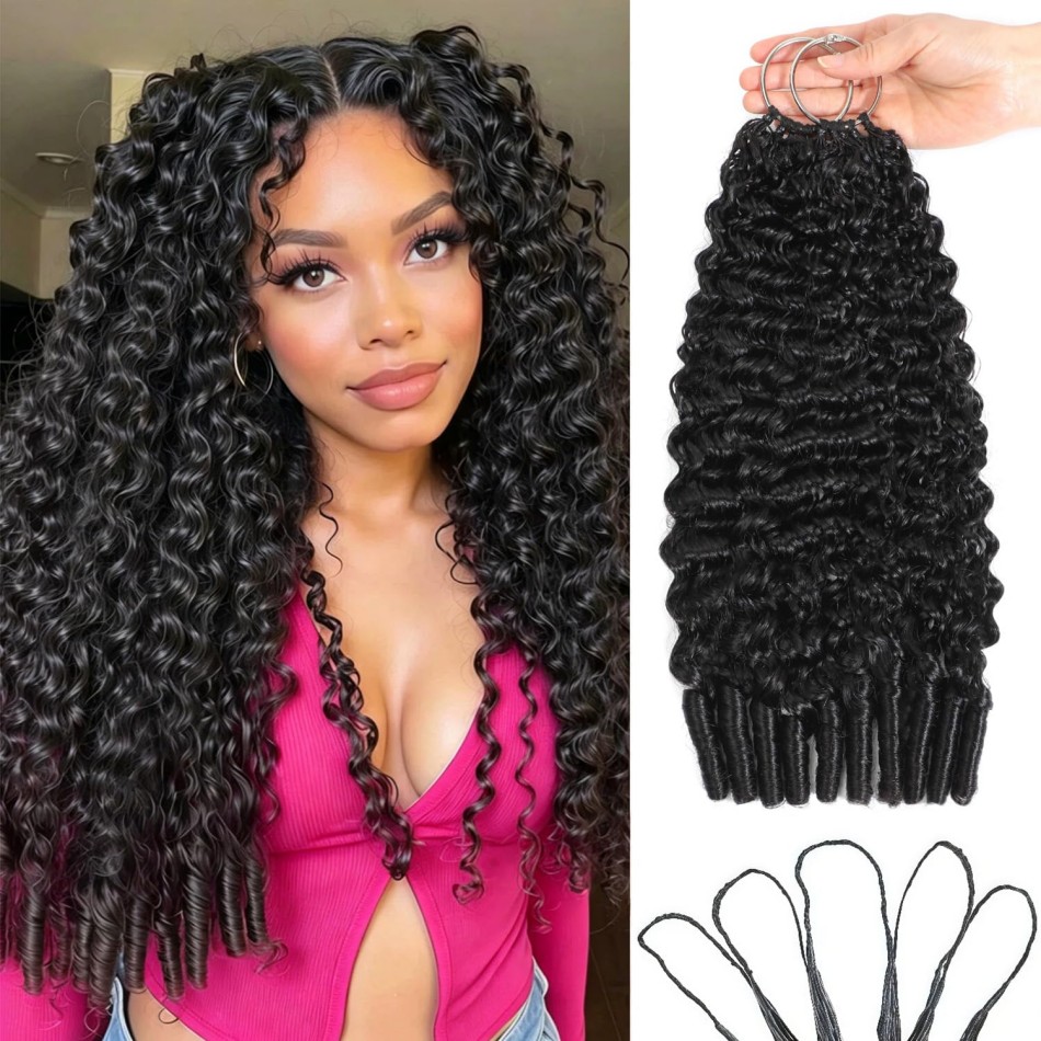 Smilegirl Cabello Humano Rizado Birmano con Efecto Pluma para Trenzas Boho, Extensiones de Cabello 100% Humano, Cabello Humano para Crochet con Nudos Milagrosos